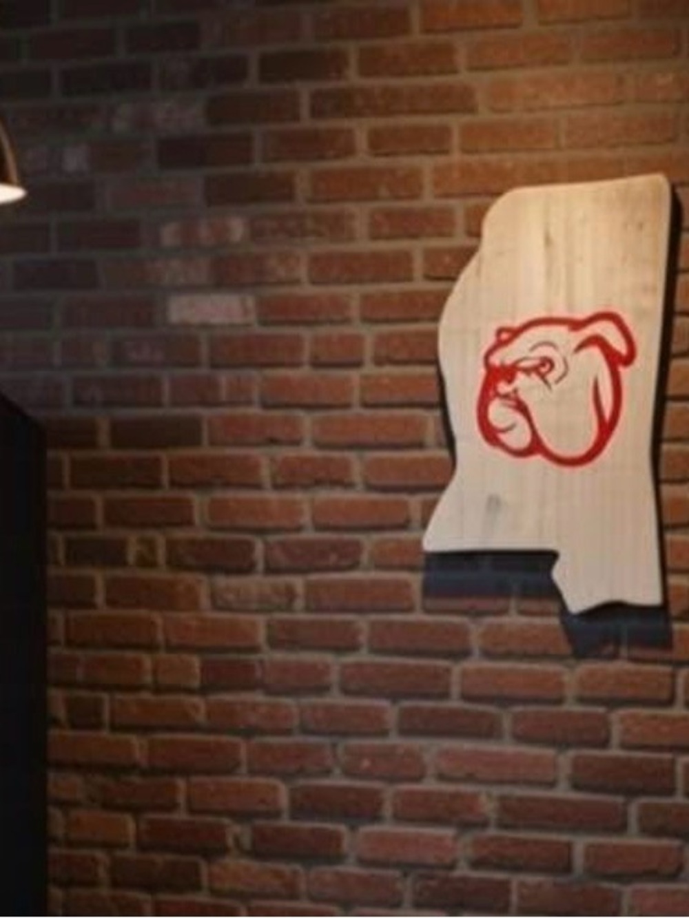 Handmade Wooden State Plaque with Mississippi State Bulldog “Bully” Mascot Head